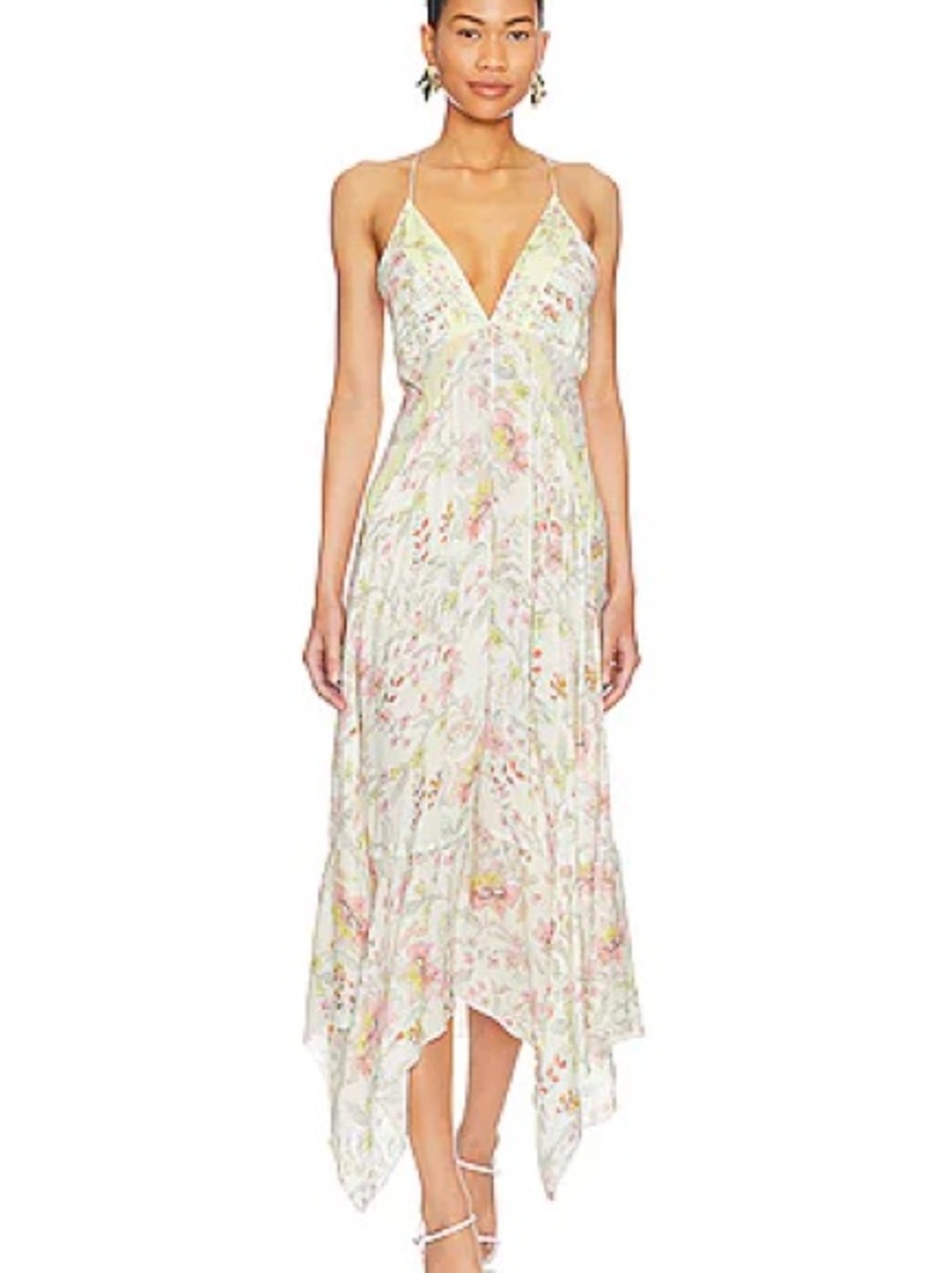 Free People Sz L “There She Goes” Printed Maxi Slip Dress Ivory Combo $118 MSRP